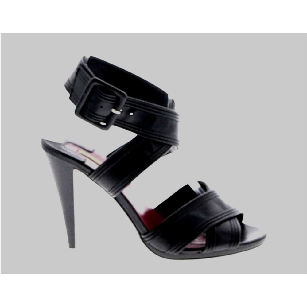 Max Studio Leather Black Crisscross Ankle Strappy Heels sandal open toe shoe 6 M - Picture 4 of 16